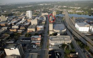 The Roosevelt in the red circle. You are several blocks northeast, behind my building, but this gives a sense of my vantage point. (Click to enlarge.)